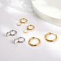 3 Pairs 3 Style 304 Stainless Steel Dangle Hoop Earrings Set, Flat Round & Heart