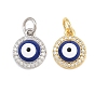 Brass Micro Pave Clear Cubic Zirconia Charms, with Blue Enamel, Evil Eye Charms