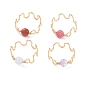 Natural Mixed Stone Bead Rings for Women Men, Copper Wrapped Wave Ring