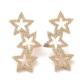 Star Long Brass Earrings, Cubic Zirconia Dangle Stud Earrings, Dainty Gift for Her