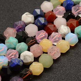 Natural & Synthetic Gemstone Beads Strands, Faceted, Star Cut Round Beads