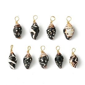 Spiral Shell Pendants, with Real 18K Gold Plated Copper Wire Loops, Shell Charms