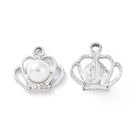 Alloy Crystal Rhinestone Pendants, with ABS Plastic Imitation Pearl Bead, Crown Charms