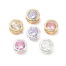 Латунные микро проложить кубического циркония бусы, без кадмия, без никеля и без свинца, плоско-круглые, настоящее 18k позолоченное/925 посеребренное