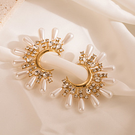 Luxury Pearl Earrings with Water Diamond - Elegant, Fashionable Ear Jewelry