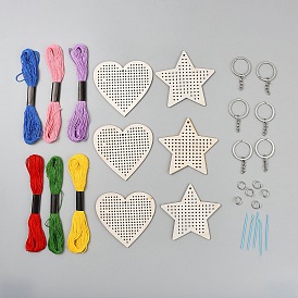 Набор для начинающих по вышивке деревянного брелока-сердца в виде звезды, в том числе деревянные подвески, брелок из сплава, нитки и игла для вышивания