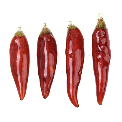 Colgantes de resina epoxi y chile seco, encanto de pimiento picante, con presillas de latón dorado