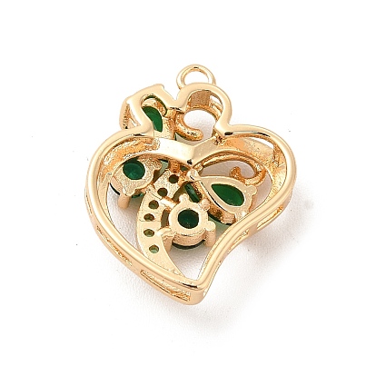 Brass with K9 Glass Pendants, Golden Peach Hearts with Butterfly Charms