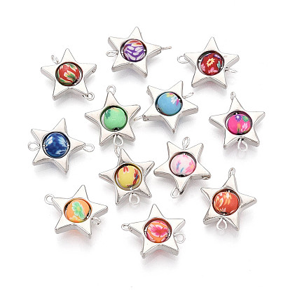 Подвески-соединители из полимерной глины в форме звезды и рамки CCB, с латунными двойными петлями, платина