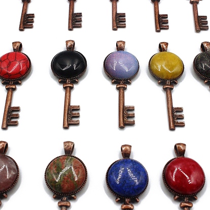 Gemstone Big Pendants, Red Copper Plated Alloy Key Charms