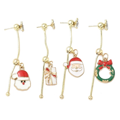 Рождественские серьги-гвоздики с эмалью из алюминиевого сплава для женщин, со стразами