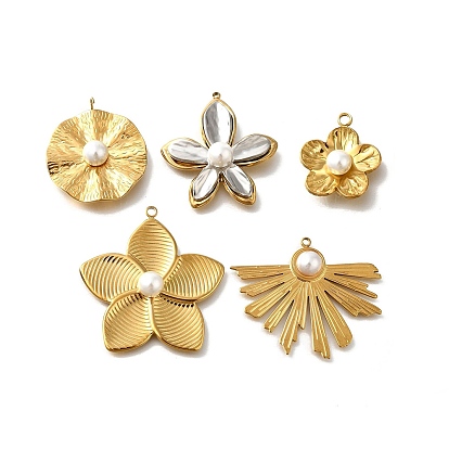 304 подвески из нержавеющей стали, со стеклянным жемчугом, реальный 18 k позолоченный