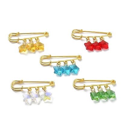 Golden Iron Brooches, Transparent Glass Pendant Kilt Pins, Star