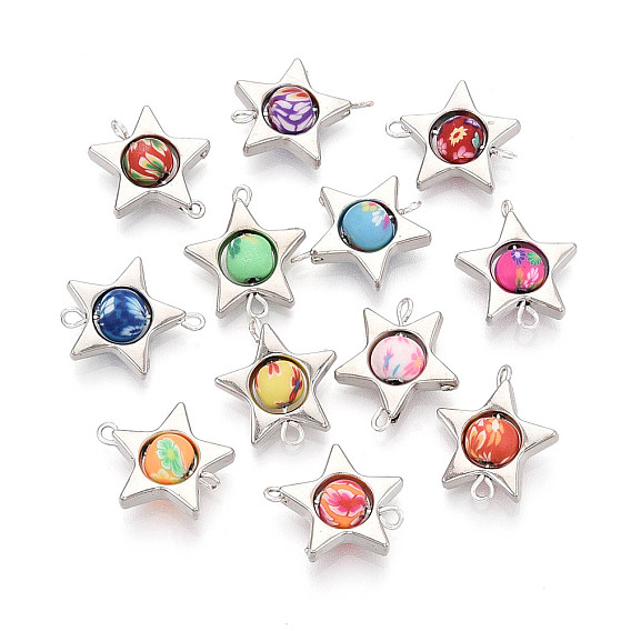 Подвески-соединители из полимерной глины в форме звезды и рамки CCB, с латунными двойными петлями, платина