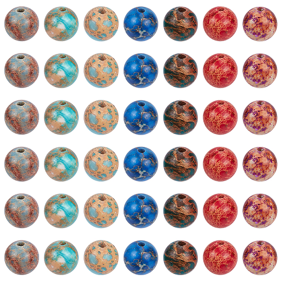 70Pcs 7 Colors Natural Imperial Jasper Beads Strands, Round, Dyed