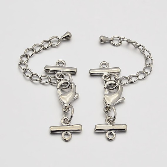 Chain Extenders, with 1 Strand 2-Hole Brass Ends and Lobster Claw Clasps, 38mm, Hole: 1.5mm