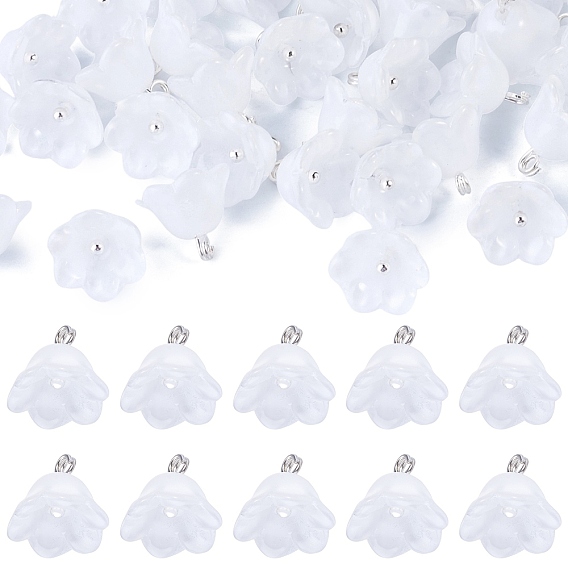38Pcs Glass Charms, Flower, with Platinum Tone Brass Loop & Glitter Powder, Gradient Color