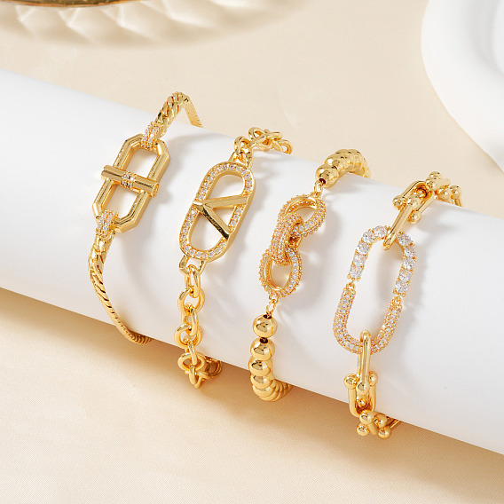 Браслеты из латунных овальных звеньев с микропаве из прозрачных кубических цирконий для женщин