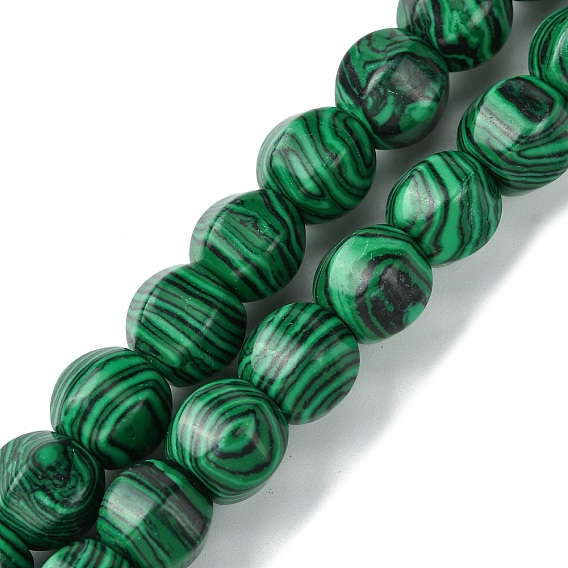 Perles synthétiques malachite brins, facette, ronde