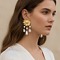 Alloy Imitation Pearl Sunflower Tassel Chandelier Earrings for Women