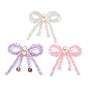 3Pcs Glass Seed Beaded Bowknot with Heart Pendants, with Glass & Brass & 304 Stainless Steel Open Jump Rings
