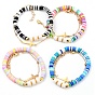 Stretch Bracelets & Sideways Cross Links Bracelets Set, Stackable Bracelets, with Handmade Polymer Clay Beads, Brass Cable Chains and 201 Stainless Steel Links