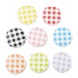 Schima Wood Double-faced Printed Pendants, Flat Round with Tartan Pattern Charms