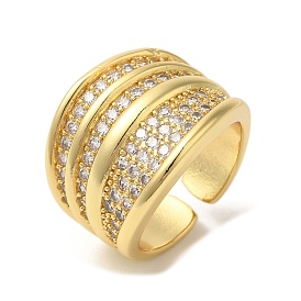 Brass Micro Pave Cubic Zirconia Open Cuff Rings, Wide Band Ring for Women, Lead Free & Cadmium Free