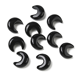 Cuentas de ónix negro natural (teñidas y calentadas)., luna, sin agujero / sin perforar