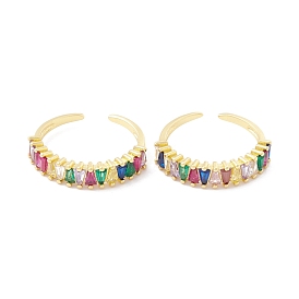 Colorful Cubic Zirconia Triangle Open Cuff Ring, Brass Jewelry for Women, Cadmium Free & Nickel Free & Lead Free