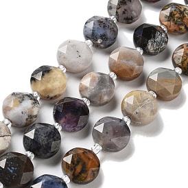Naturelles africaines perles d'opale brins, avec des perles de rocaille, coupe hexagonale facettée, plat rond