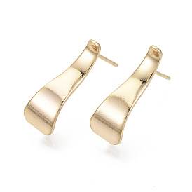 Brass Stud Earring Findings, with Loop, Nickel Free, Trapezoid