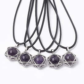 Collares Colgante de amatista natural, Con cordón de cuero y fornitura de latón., para judío, estrella de david