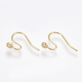 Brass Earring Hooks, with Cubic Zirconia, Nickel Free