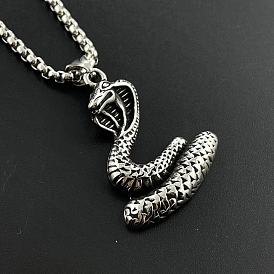 Винтажные ожерелья из нержавеющей стали с подвеской в виде змеи для европейских и американских мужчин