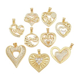 Латунные подвески с кубическим цирконием ко Дню матери, сердце прелести, без свинца и без кадмия, долговечный, стойки покрытие
