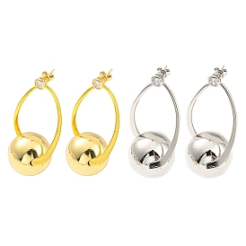 Rack Plating Brass Round Ball Dangle Stud Earrings, Long-Lasting Plated, Lead Free & Cadmium Free