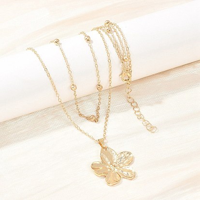 Подвеска в виде цветка из сплава с железной цепочкой, двухслойное ожерелье для женщин