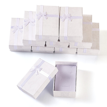 Cajas de sistema de la joyería de cartón, Con lazo de cinta y esponja blanca en el interior., para embalaje de regalo de joyería, Rectángulo