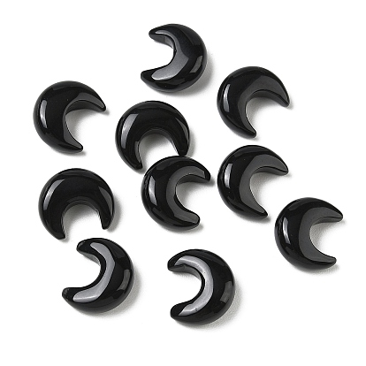 Cuentas de ónix negro natural (teñidas y calentadas)., luna, sin agujero / sin perforar