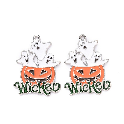 Colgante de esmalte de aleación de halloween, calabaza jack-o'-lantern con fantasma