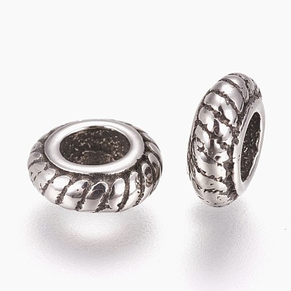 304 Stainless Steel European Beads, Large Hole Beads, Flat Round