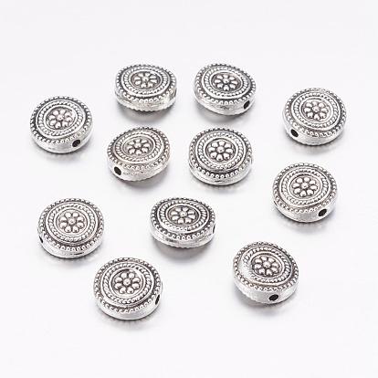 Tibétain en alliage de style rond et plat avec des perles de fleurs, sans cadmium et sans plomb, 11.5x4.5mm, trou: 1.5 mm, environ 520 pcs / 1000 g