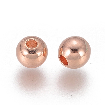 Brass Spacer Beads, Round, Plated with Light Rose Gold Color