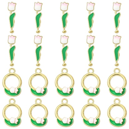 10 шт. застежки-тогги из цинкового сплава с эмалевым покрытием, кольцо с подвеской в виде тюльпана и цветком