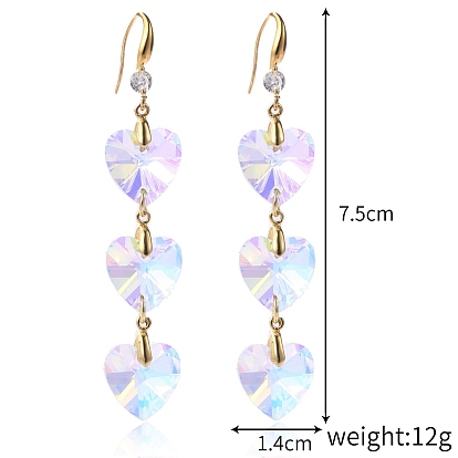 Alloy and Glass Pendants Earrings, Golden