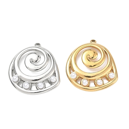 304 colgantes de acero inoxidable, con perlas de plástico, amuletos espirales, blanco
