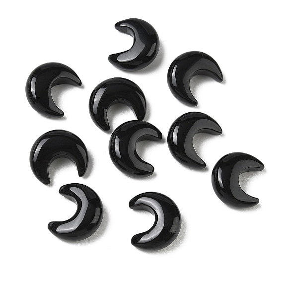 Natural Black Onyx(Dyed & Heated) Beads, Moon, No Hole/Undrilled