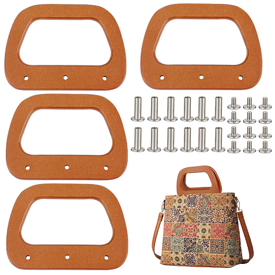 4Pcs Trapezoid Wood Bag Handles, Purse Making Accessories, with 12Pcs Iron Semi-Tublar Rivet Studs