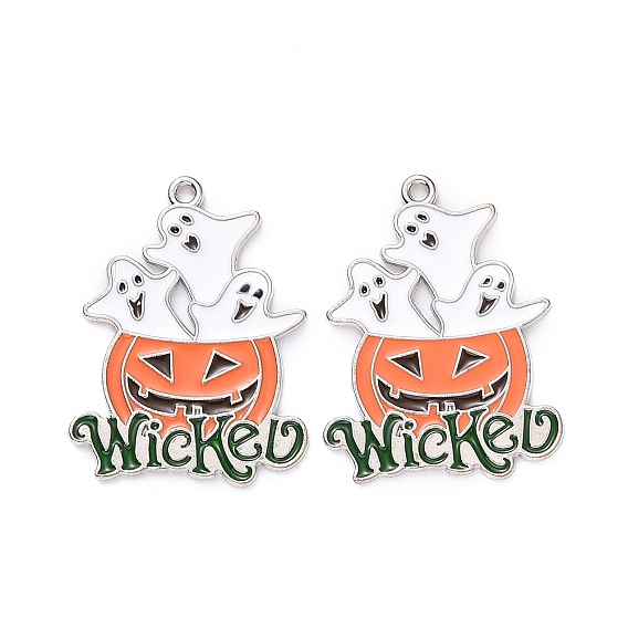 Halloween Alloy Enamel Pendant, Pumpkin Jack-O'-Lantern with Ghost